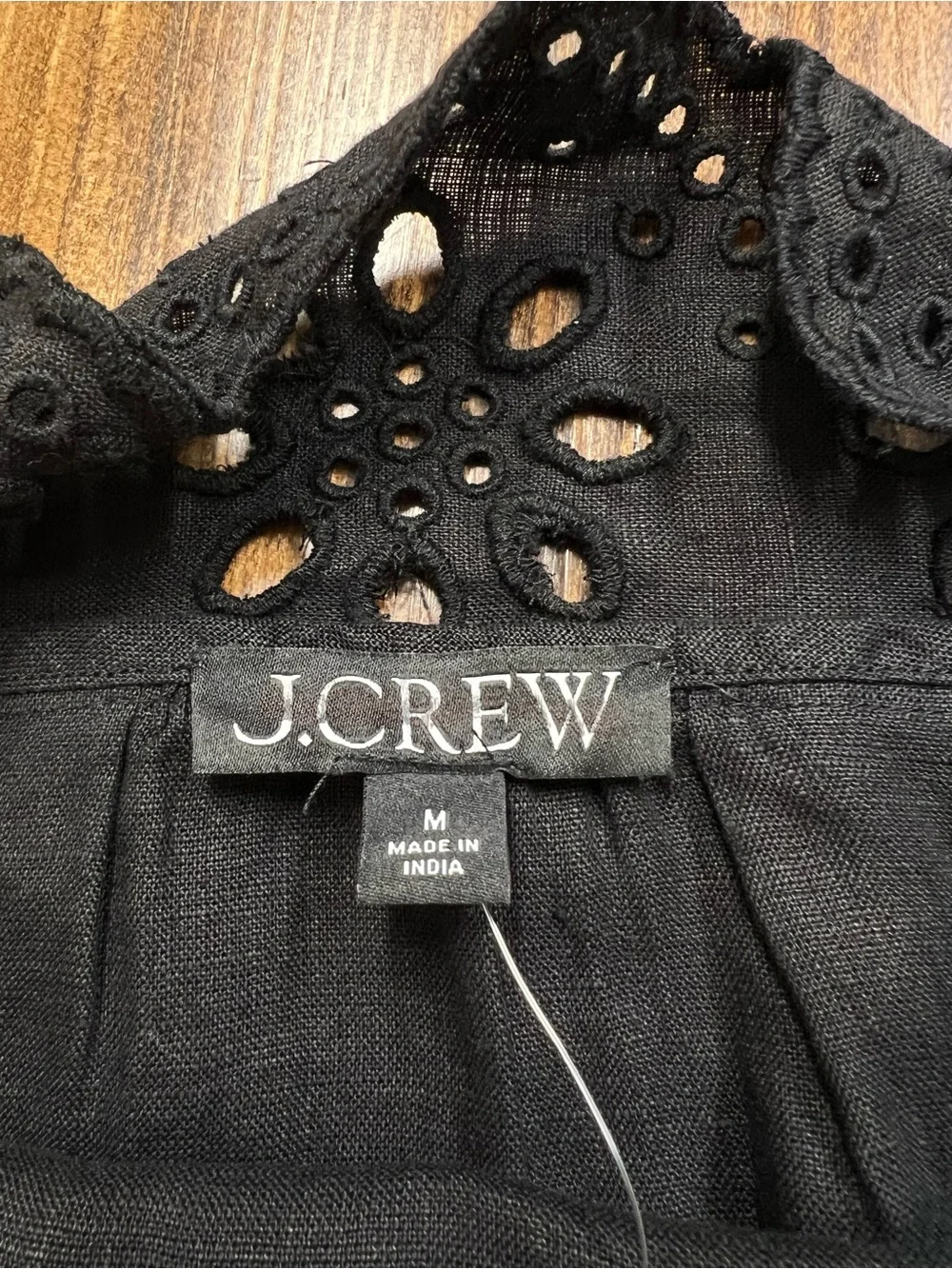 J. Crew Scallop-trim Eyelet Popover Linen Dress in Black Size Medium